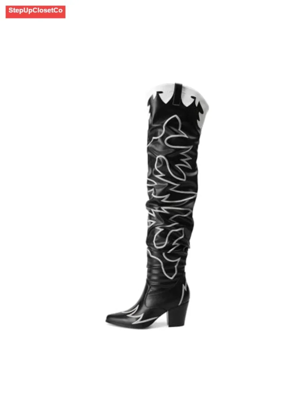 Cowboy Over The Knee High Boots | Chunky Heel, Pointed Toe, Slouchy Shaft,